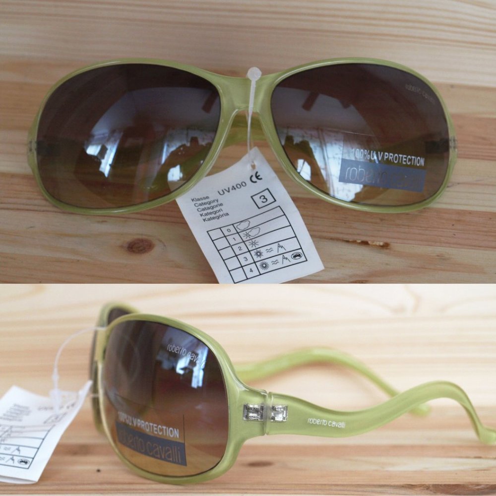 Roberto Cavalli wavy side green frame sunglasses